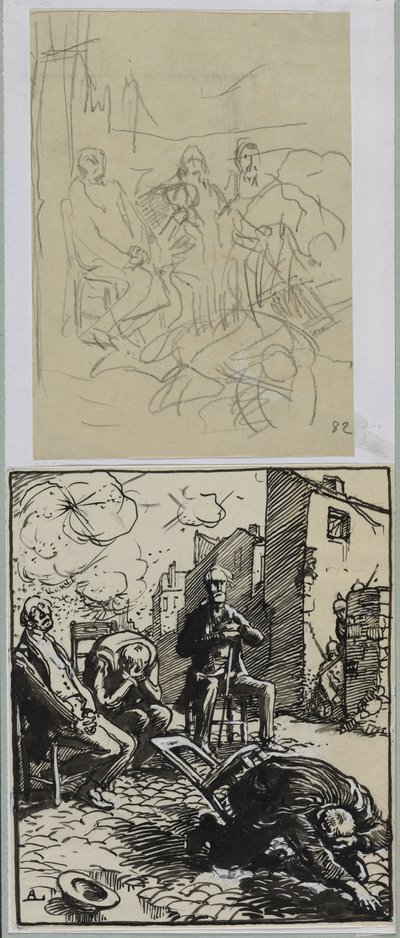 Tre gisler sitter av Auguste Louis Lepère