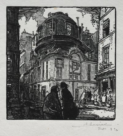 Utsikt over Hotel Colbert. av Auguste Louis Lepère