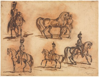 Five Equestrian Studies: Cavalrymen, midten av 1800-tallet. av Auguste Raffet