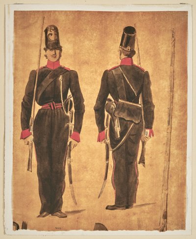 Studie av militæruniform: artilleri av Auguste Raffet