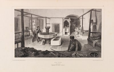 Tatarisk bad, hvilerom. Fra Voyage dans la Russie av Anatole de Demidoff, 1837. av Auguste Raffet