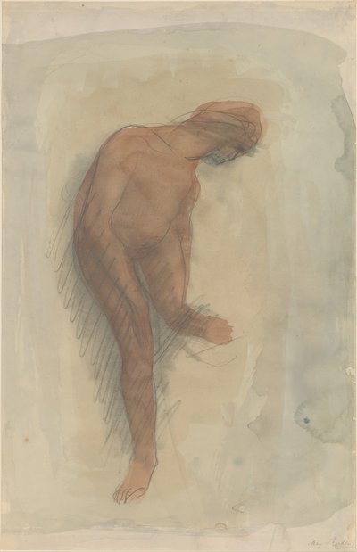 Naken kvinneskikkelse som holder venstre fot, 1900-1912. av Auguste Rodin