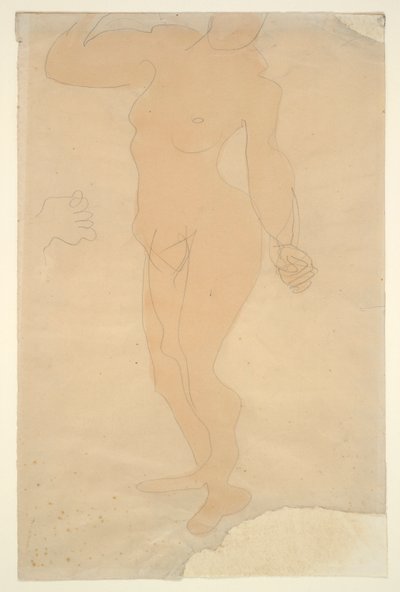 Stående naken (hodet delvis kuttet av kanten på papiret) av Auguste Rodin