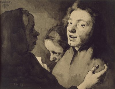 Conversation Piece: Three Heads, 1872 (svart blekkvask på papir) av Auguste Theodule Ribot