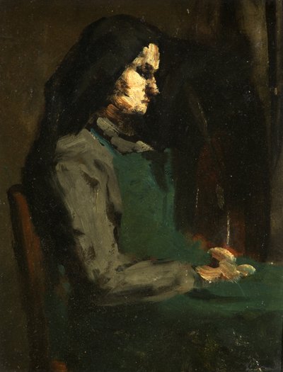 Kvinne med grønt forkle (olje på papp) av Auguste Theodule Ribot