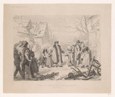 Louis XVI på besøk i et fattig nabolag Louis XVI distribution des secours aux pauvres (tittel på objekt) av Auguste Thomas Marie Blanchard