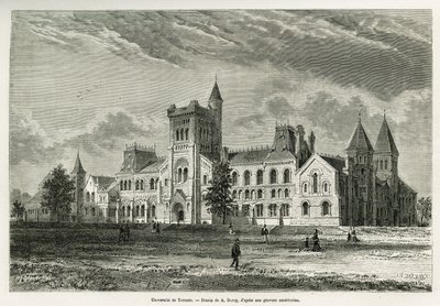 University of Toronto, tegning av A.Deroy, for å illustrere historien om en ekskursjon til Canada og Northern Red River i 1873 av H. de Lamotte. Gravering i Le tour du monde av Auguste Victor Deroy