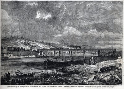 The new Bridge has Argenteuil. Junction of the North and West lines. Ermont section (tubular system). Engraving after sketch by Ralph in “” Le Monde illustrious””, 29/08/1863. Private collection. av Auguste Victor Deroy