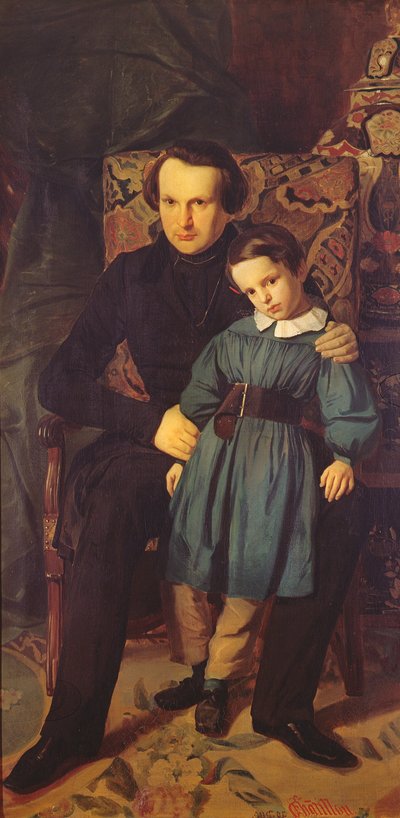 Victor Hugo (1802-85) og hans sønn, Francois-Victor, 1836 av Auguste de Chatillon