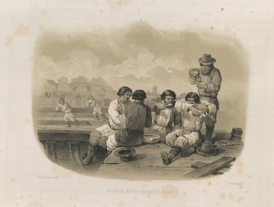 Byggere på en båt Fra: The Construction of the Saint Isaacs Cathedral, 1845 av Auguste de Montferrand