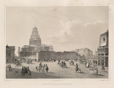 Byggearbeid i 1838 Fra: The Construction of the Saint Isaacs Cathedral, 1845 av Auguste de Montferrand