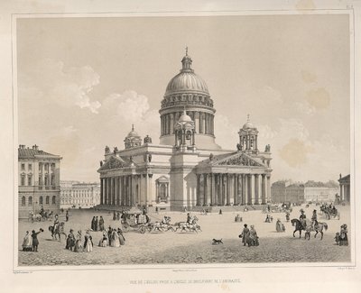 Saint Isaacs Cathedral sett fra Admiralteysky Prospekt Fra: The Construction of the Saint Isaacs Cathedral, 1845 av Auguste de Montferrand