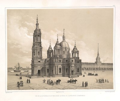 Utsikt over Saint Isaacs-katedralen på Katarina IIs tid Fra: Byggingen av Saint Isaacs-katedralen, 1845 av Auguste de Montferrand