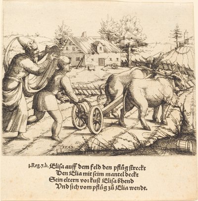 Elijah salver Elisa, 1549. av Augustin Hirschvogel