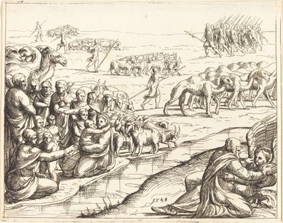 Jacob som bryter med engelen. av Augustin Hirschvogel