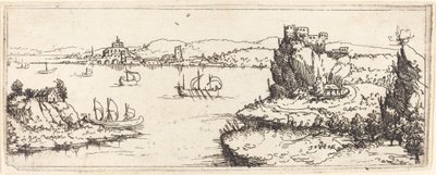 Landskap med seilbåter, 1546. av Augustin Hirschvogel