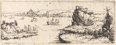 Landskap med seilbåter [bunnplate] av Augustin Hirschvogel