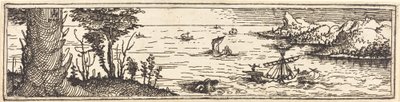Landskap med innsjø og seilfartøy, 1545. av Augustin Hirschvogel