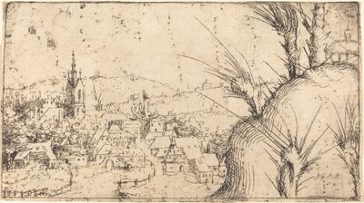 Landskap med en by til venstre, 1549. av Augustin Hirschvogel