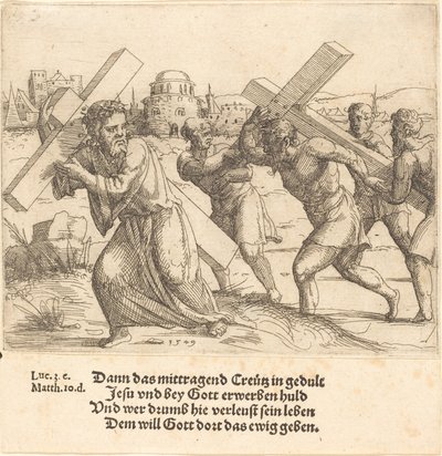 Mennesket bærer korset etter Kristus, 1549. av Augustin Hirschvogel