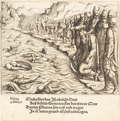 Moses lukker Rødehavet, 1548. av Augustin Hirschvogel
