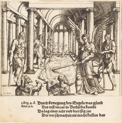 Engelen som agiterer bassenget i Bethesda, 1548. av Augustin Hirschvogel