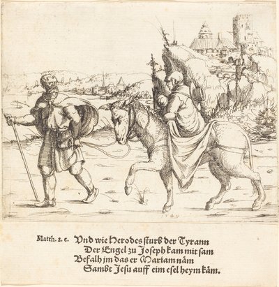 Den hellige familie vender tilbake fra Egypt, 1549. av Augustin Hirschvogel