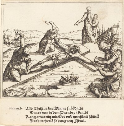 The Nailing to the Cross, 1548. av Augustin Hirschvogel