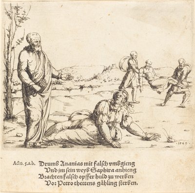 Straffen til Ananias og Sapphira, 1549. av Augustin Hirschvogel