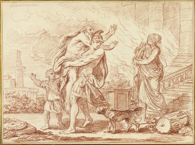 Aeneas flykter med anchises fra ruinene av Troja av Augustin Pajou
