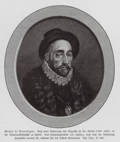 Michel de Montaigne, fransk filosof (gravering) av Augustin de (after) Saint-Aubin