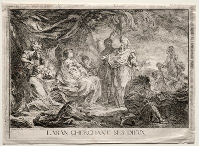Laban leter etter sine husguder av Augustin de Saint Aubin
