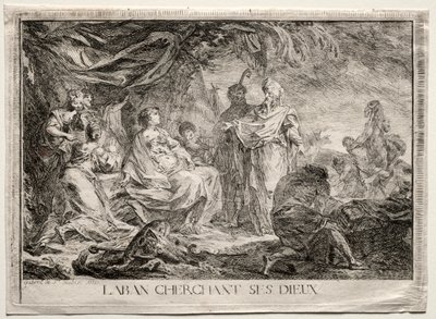 Laban søker sine guder. av Augustin de Saint Aubin