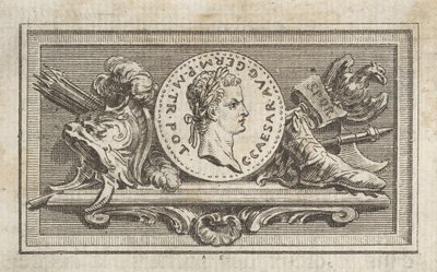 Medalje med Portrait of Caligula i den sjette boken, fra Tibère ou les six premi..., utgitt i 1768. av Augustin de Saint Aubin