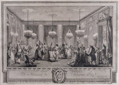 The Evening Dress Ball at House of Monsieur de Villemorien Fila, gravert av L. Provost (se også 55452) av Augustin de Saint Aubin