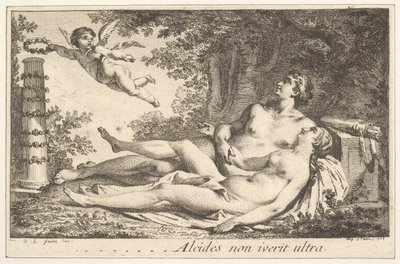 Miniatyrbilde ved siden av navnet på Aug. de St. Aubin Vignette ved siden av navnet til Augustin de S..., 1762. av Augustin de Saint Aubin