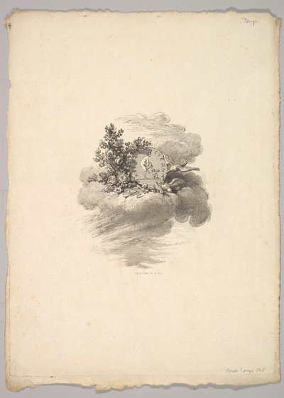 Vignette med mynt på en sky med roser til venstre og duer under og til høyre..., 1778-80. av Augustin de Saint Aubin
