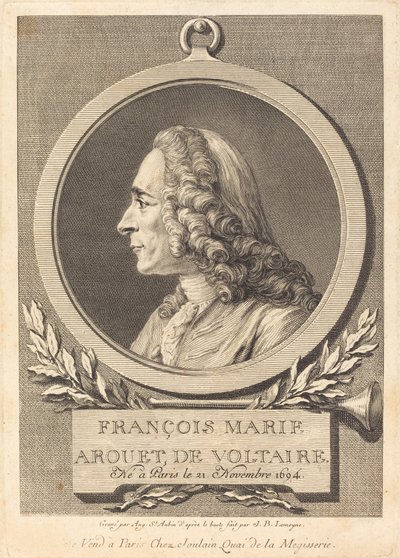 Francois Marie Arouet av Voltaire av Augustin de Saint Aubin after Jean Baptiste Lemoyne II