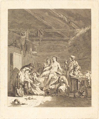 Le lever de la mariée russe (russernes skikk etter bryllupsseremonien og før bryllupsfesten) av Augustin de Saint Aubin after Jean Baptiste Le Prince