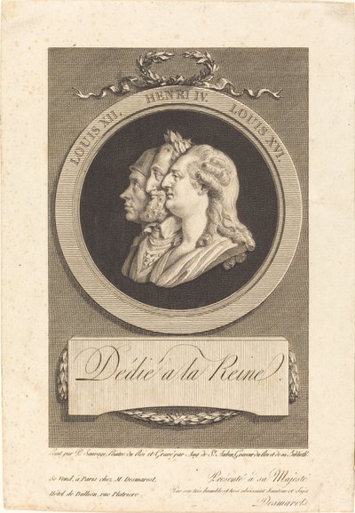 Louis XVI, Henri IV og Louis XII av Augustin de Saint Aubin after Piat Joseph Sauvage