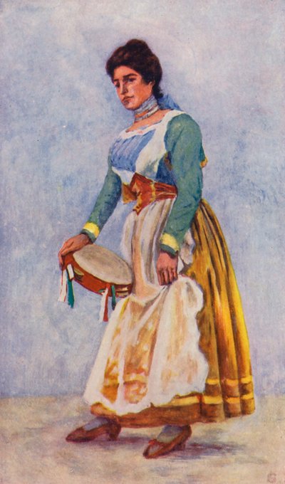 Danser av Tarantella i Sorrento (farge litho) av Augustine Fitzgerald
