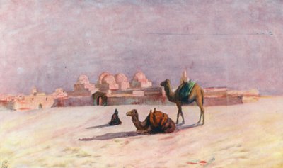Solnedgang ved Kairouan (fargelitografi) av Augustine Fitzgerald