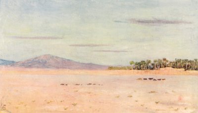 Ørkenen nær Biskra (farge litho) av Augustine Fitzgerald