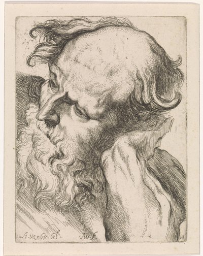 Leder for en gammel mann (Jozef) Studier for en bok med tegninger etter klassiske skulpturer og figurer av Anthony van Dyck (serietittel) av Augustinus Terwesten (I)