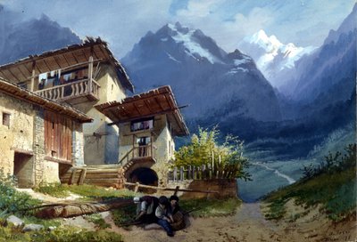 Scenografi for operaen "Linda di Chamounix" av Gaetano Donizetti, Torino, 1875 av Augusto Ferri