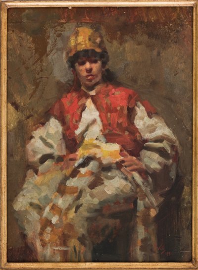 Kvinnefigur (olje på papir) av Augusto Valli