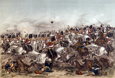 Slaget ved Balaclava. Strålende ladning av Scots Greys, 25. oktober 1854, gravert av Augustus Butler, utgitt av Stannard og Dixon, London, 6. januar 1855 av Augustus Butler
