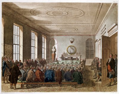 Møte i Agricultural Society, London, 1808-1810 av Augustus Charles Pugin, Thomas Rowlandson