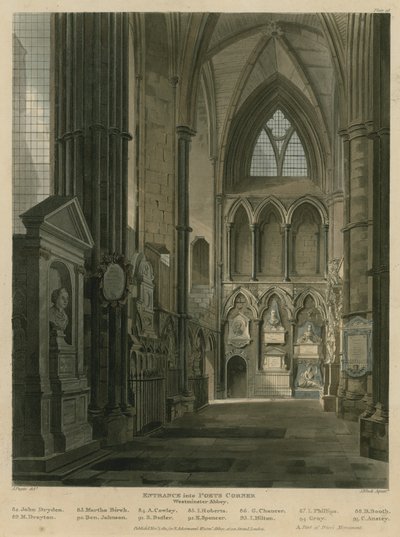 Inngang til Poets Corner, Westminster Abbey, London av Augustus Charles Pugin