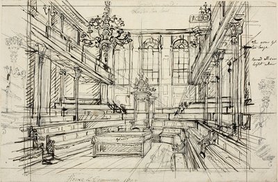Studie for House of Commons, fra Microcosm of London av Augustus Charles Pugin